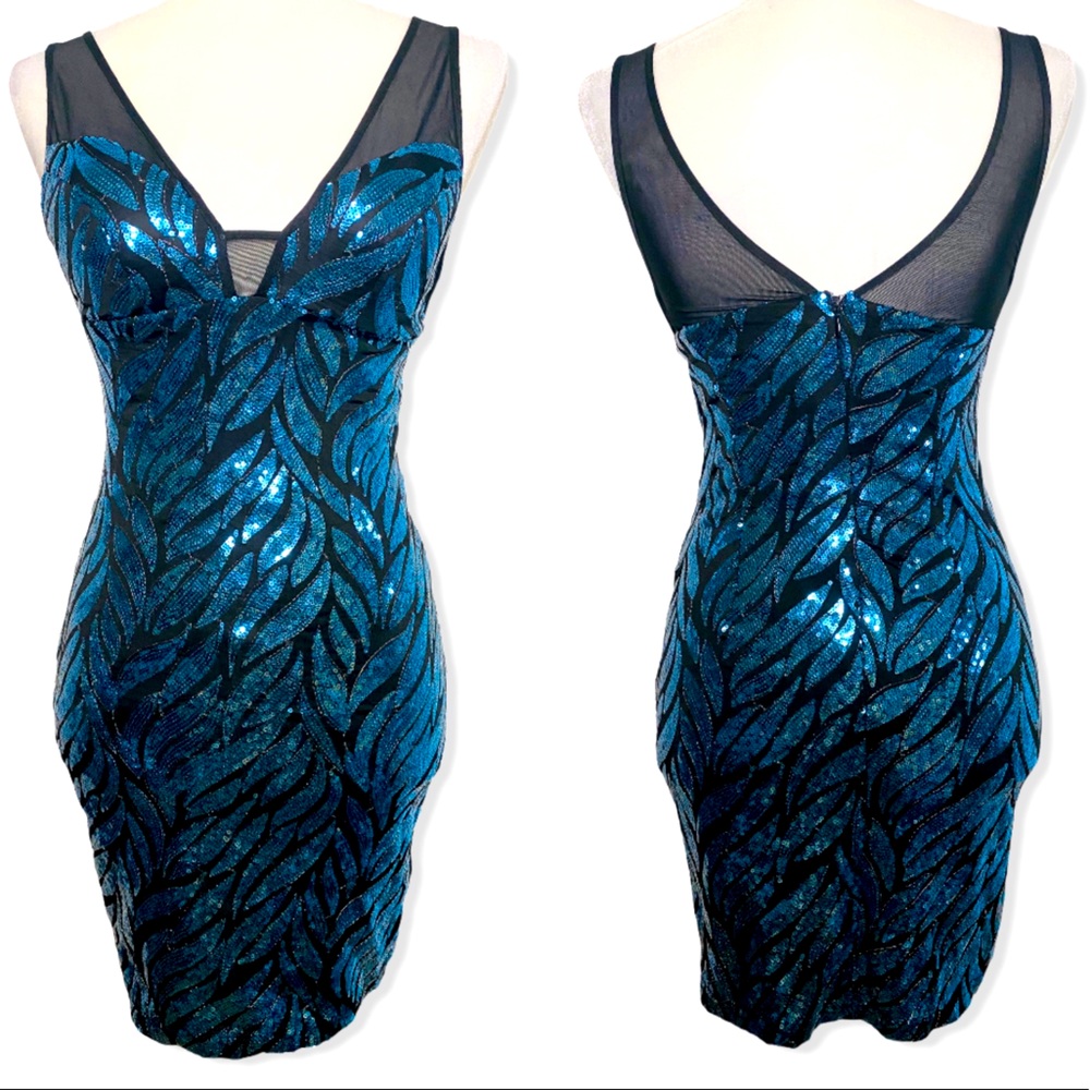 🍃 Glamours Sequin sweet heart dress leaf print